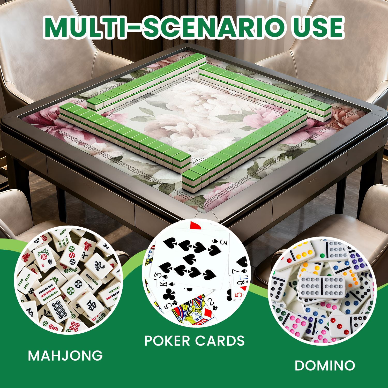 Mahjong Mat 31.5" x 31.5" Seamless floral peonies light watercolor Non-Slip Noise Reduction American Mahjong Tiles Table Cover for Dominoes Poker Card Board Games Gift