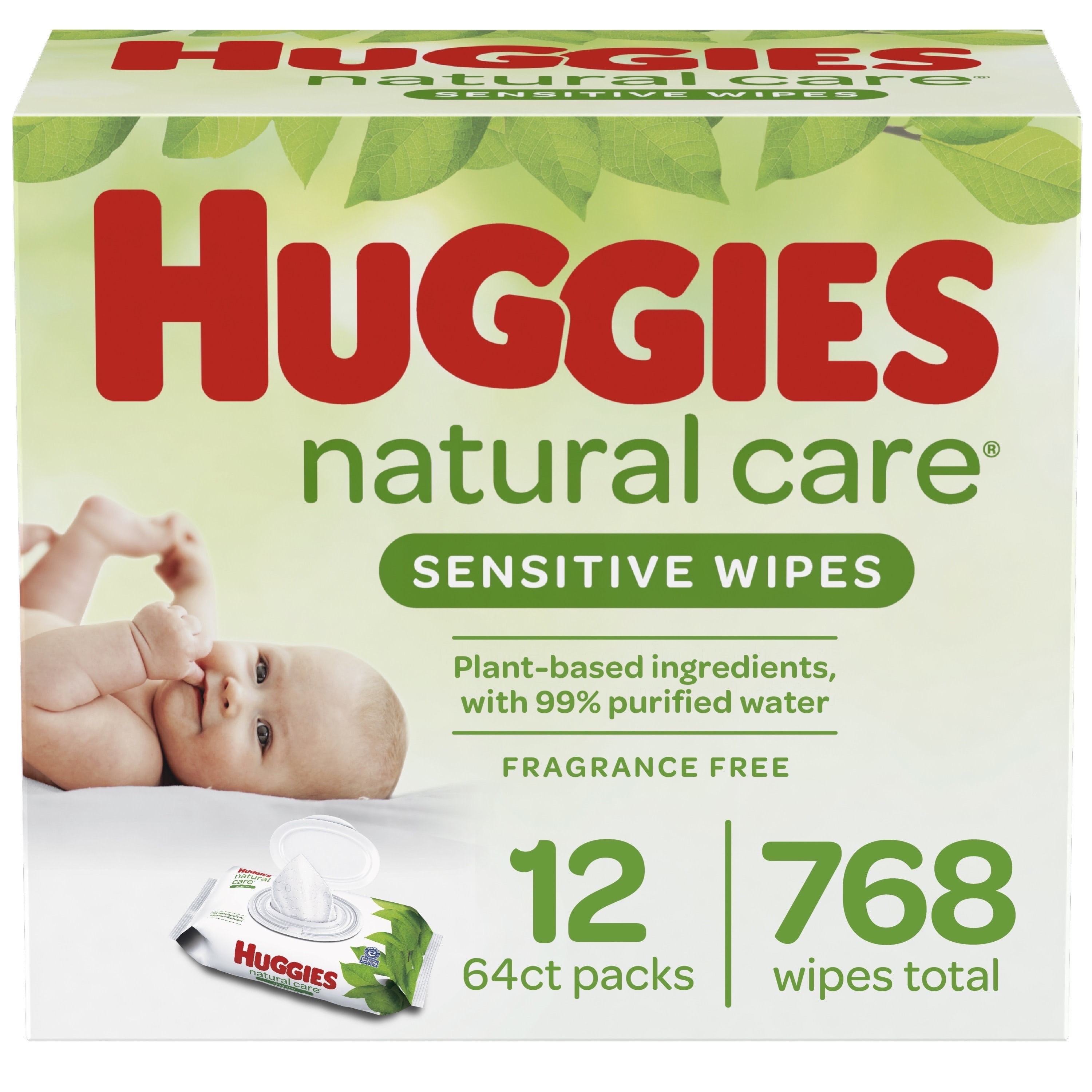 Fragrance Free 56 ea Pack of 7 HUGGIES Natural Care Baby Wipes 