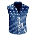thumbnail image 2 of XINPING USA 250th Anniversary Merchandise Men’s Statue Print Sleeveless Denim Shirt, Washed Button Down Vest, 250th Anniversary Independence Day Casual Patriotic Top with Star Pattern, 2 of 4