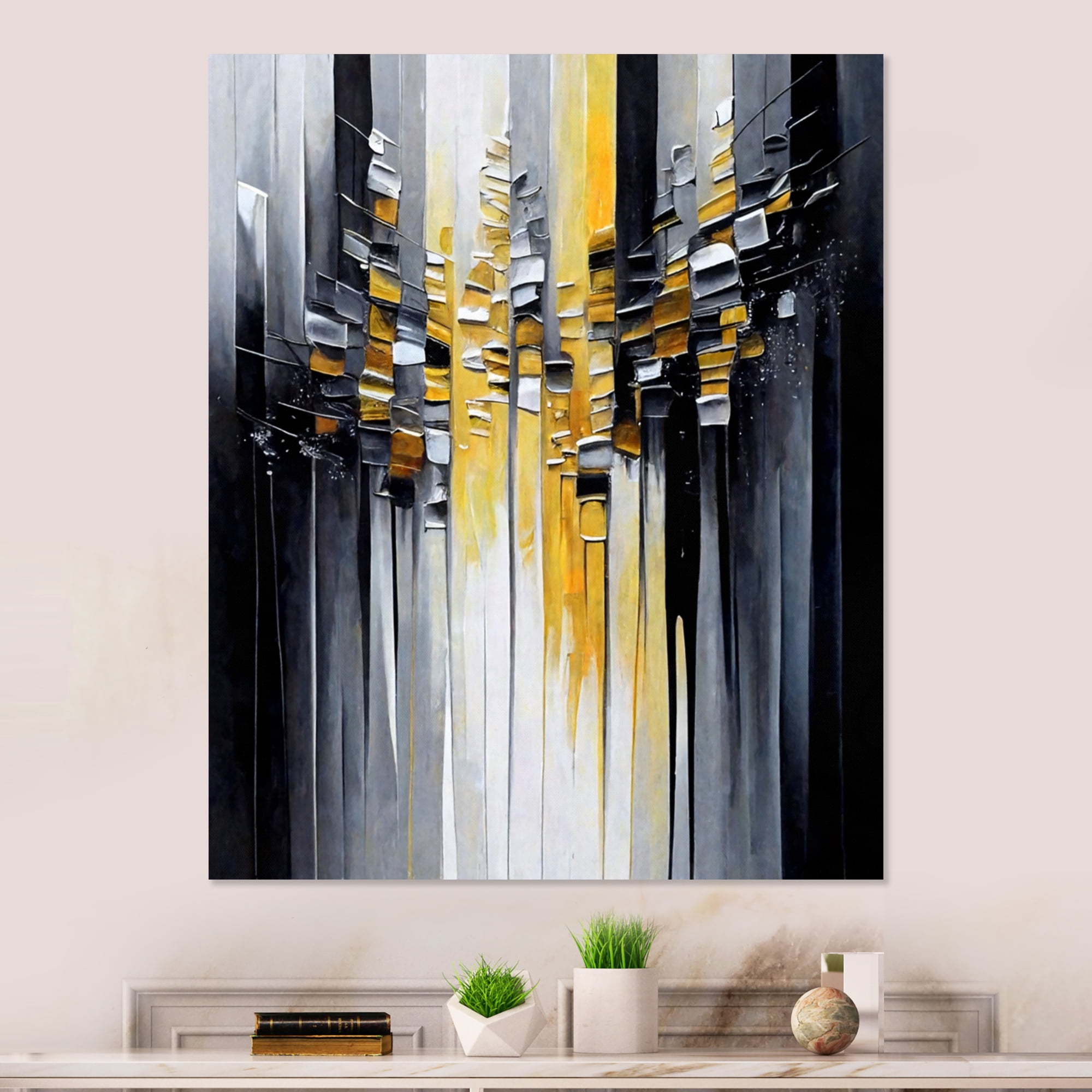 Designart Abstract Geometric Black And Yellow III Canvas Wall Art