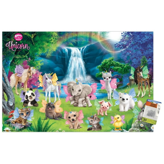 Animal Club - Unicorn Group Wall Poster with Push Pins, 22.375" x 34"