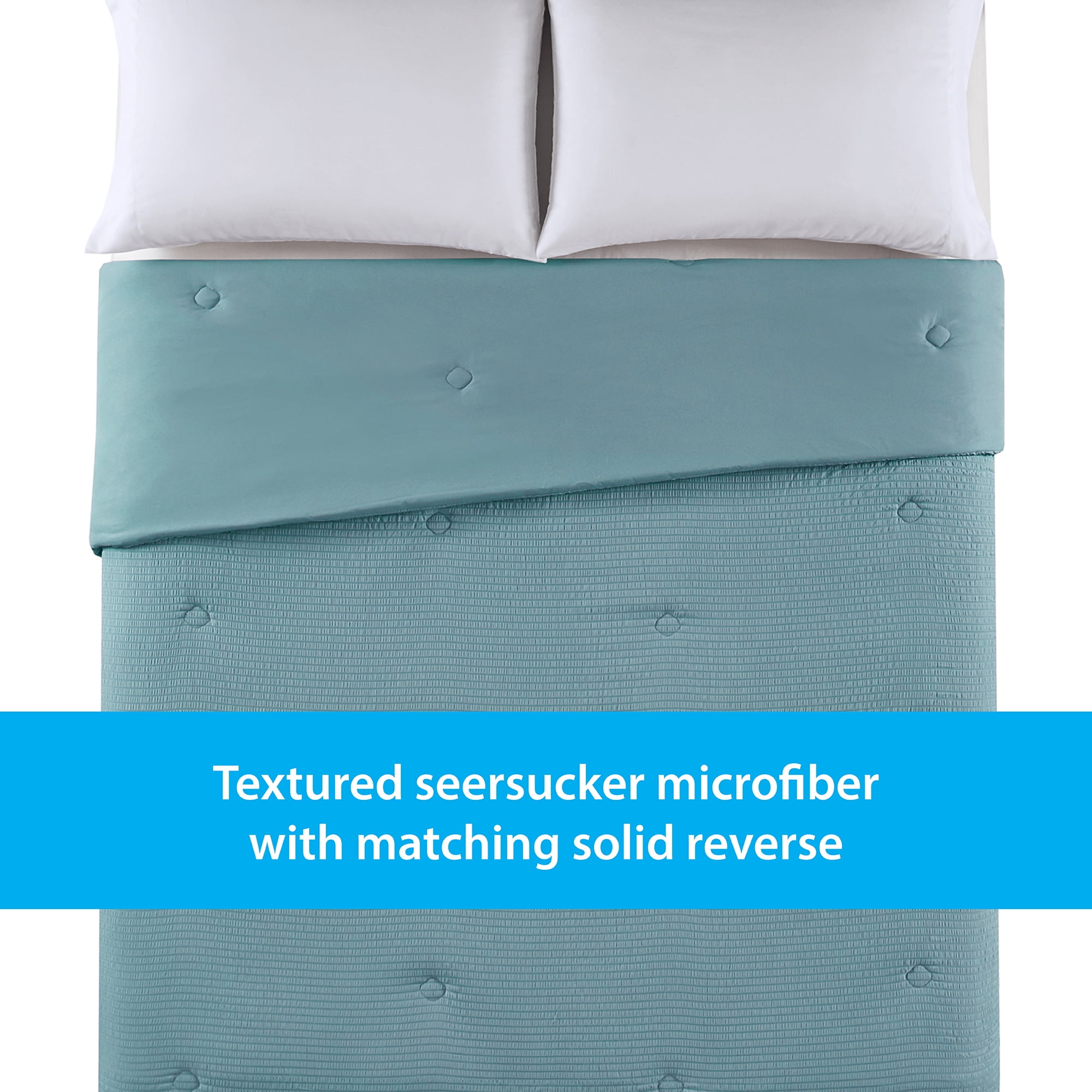 Mainstays Full/Queen Comforter, Reversible Down Alternative, All-Season, Blue Seersucker