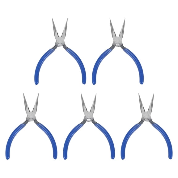 Uxcell 5Pcs Mini Needle Nose Pliers 5" Toothed Precision Plier with Blue Handle for DIY Craft
