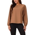 thumbnail image 1 of Blusas de gasa elegantes de cuello redondo para mujer INSPIRE CHIC con mangas largas plisadas y estilo fluido, 1 of 5