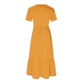 thumbnail image 4 of Qucoqpe - Vestido playero largo informal de verano para mujer, de manga corta, cuello redondo, holgado, con capas y bolsillos, en liquidación, 4 of 5