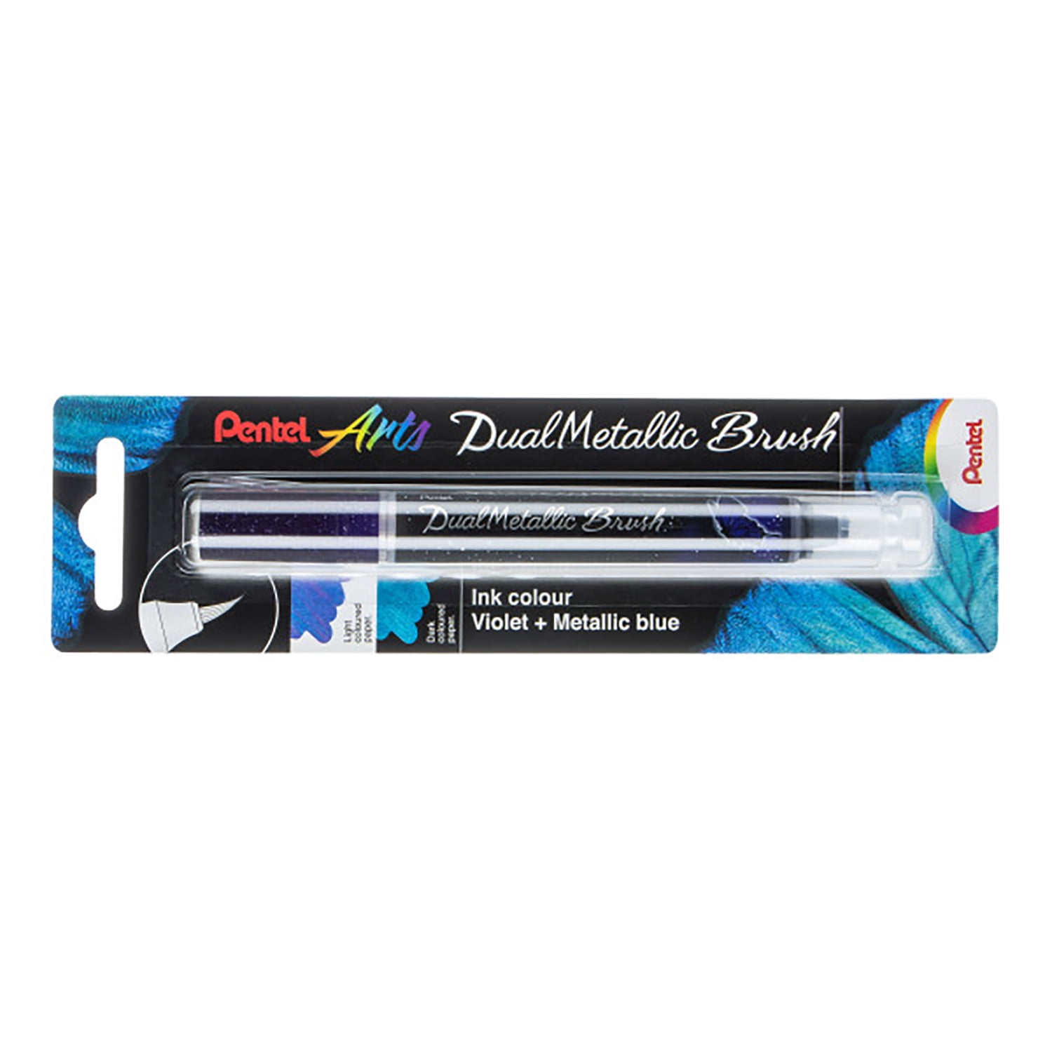 Pentel Arts DualMetallic Brush, Violet/Metallic Blue Ink, Pack of 3