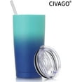 thumbnail image 2 of 20oz Insulated Stainless Steel Tumbler, Coffee Tumbler with Lid and Straw, Double Wall Vacuum Travel Coffee Mug, Powder Coated Leak-Proof Tumbler Cup for Home Office Travel (Blue Waves,1), 2 of 6