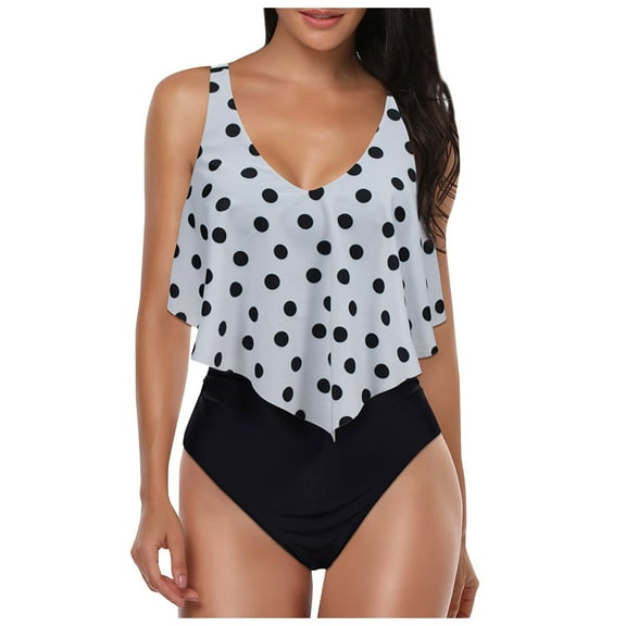 DOPI Women's Fashion Sexy Ruffle One-Piece Bikini Split High Waist Swimsuit