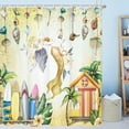 thumbnail image 4 of Mermaid Shower Curtain, Summer Beach Surfboard Cabin Mermaid Theme Waterproof Fabric Bathroom Curtains, Yellow Beach Seashell Bathroom Shower Curtain with 12PCS Hooks, 36X70IN, 4 of 6