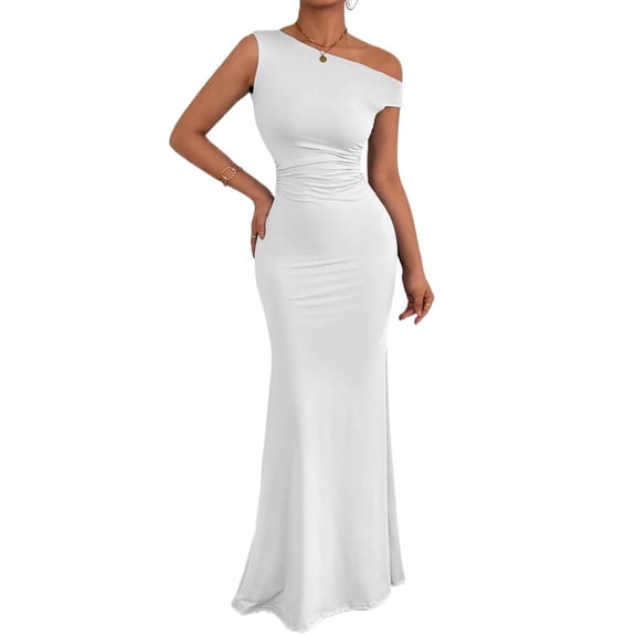 Women's Off-Shoulder Collar Waist Pleated Sleeveless Sexy Dress