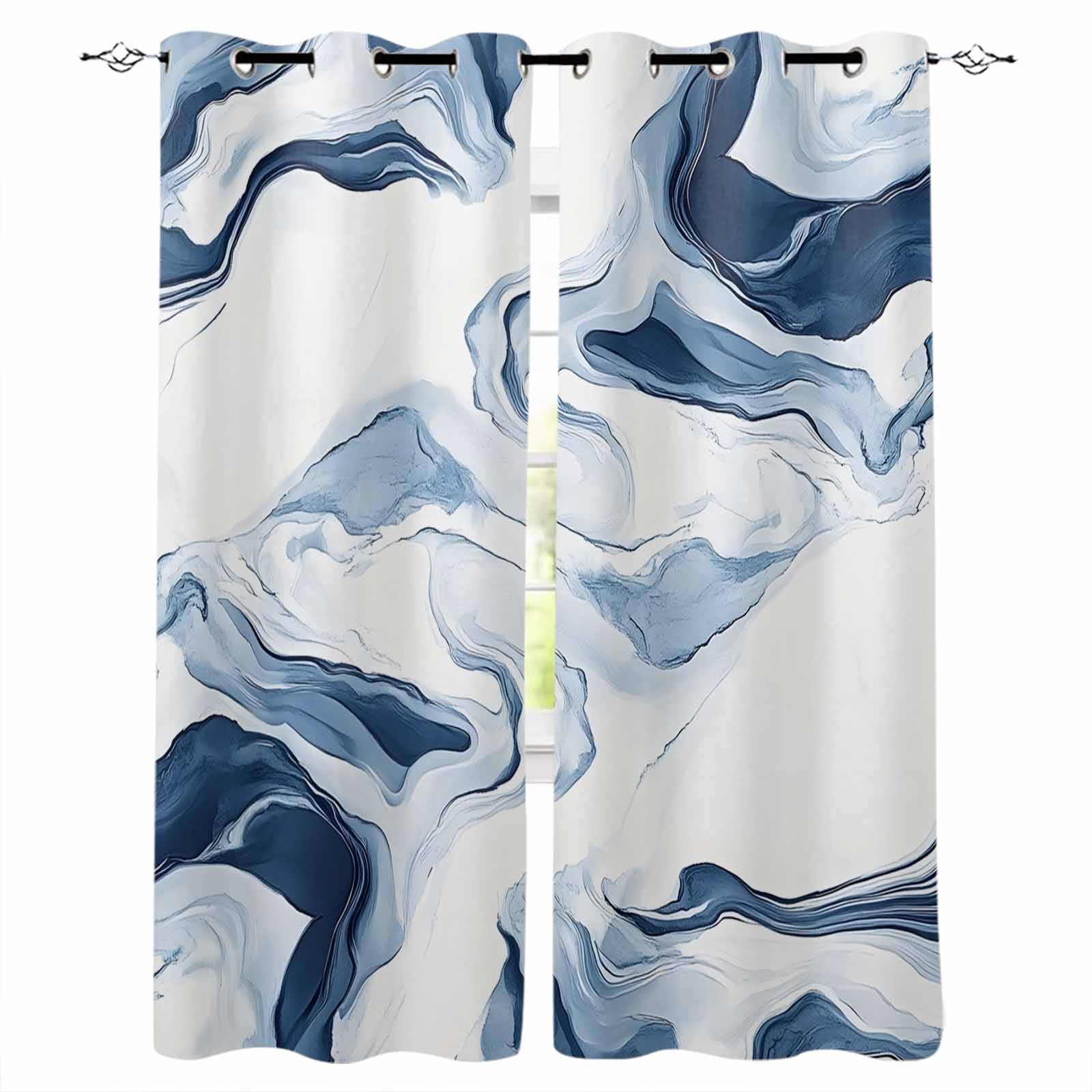 Marble Blackout Curtains 96 Inches Long,Thermal Insualted Grommet Curtains & Drapes,Blue Abstract Neutral Textured Modern Watercolor Room Darking Curtains for Living Room Bedroom 2 Panels 52"W x96"L
