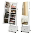 thumbnail image 1 of Costway Jewelry Cabinet Armoire Full-Length Mirror Lockable with 3-Color LED Lights White, 1 of 10
