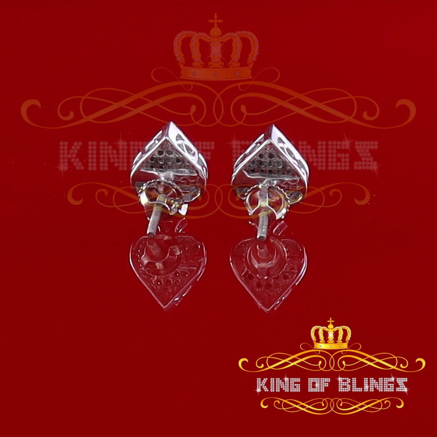 King of Bling's 925 Sterling Silver White 0.10ct Diamond For Women's / Men's Stud Heart Earring