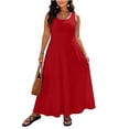thumbnail image 2 of Tqcoqu Women's Plus Size Boho Maxi Sundress,2026 Summer Beach Dress,Scoop Neck Sleeveless Loose Tank Dress,A-Red Women's XL-XXXXXL, 2 of 10