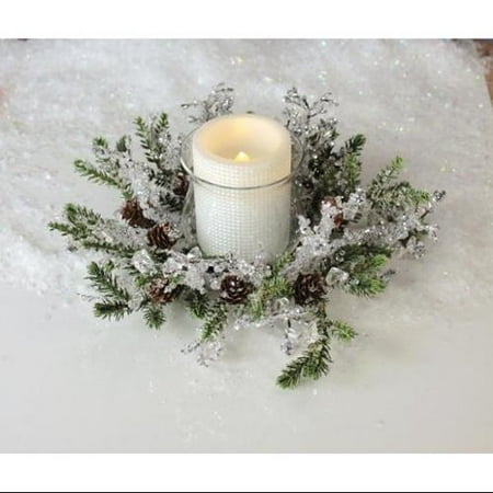 Pack of 3 Iced Artificial Pine Candle Rings with Glass Candle Holders 12"