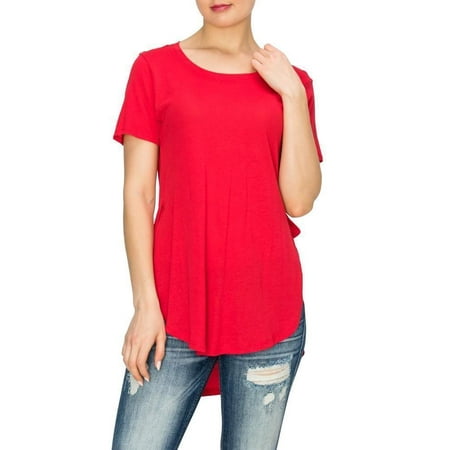- Salt Tree Women's Basic Crew Neck Short Sleeves Side Split Contour Hem T-Shirt