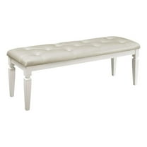 Lura 54 Inch Accent Bench- Button Tufted Foam Faux Leather- White Wood
