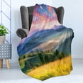 thumbnail image 4 of Oil Painting Soft Flannel Fleece Blanket, Picturesque Mountain Meadow with Dramatic Sky Alpine Country Misty Landscape, Cozy Plush for Indoor and Outdoor Use, 70" x 90", Multicolor, by Ambesonne, 4 of 5