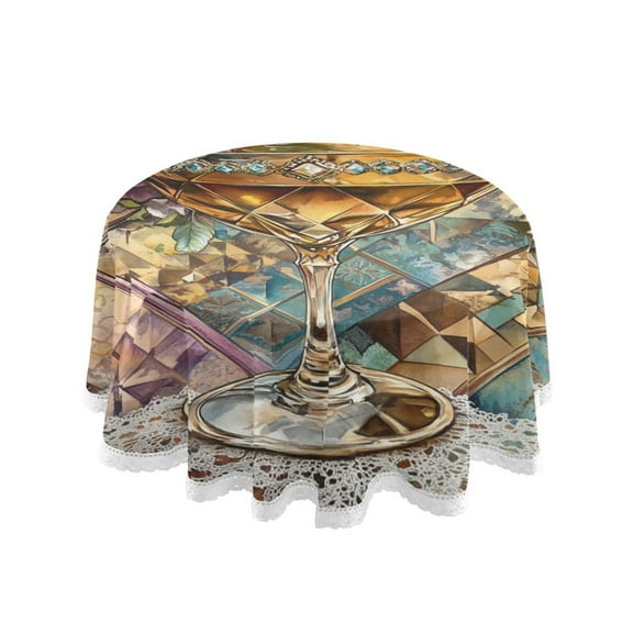 YAZAOO Round Tablecloth Decorative Glass with Flowers Pattern Tableclothes