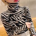 thumbnail image 6 of Women Slim Fitted Long Sleeve Turtleneck Sweater Knitted Striped Letter Print Basic Bottoming Pullover Jumper Top, 6 of 8