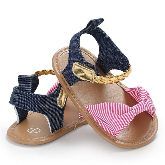 Styles I Love Baby Toddler Girl Bowknot Sandals Soft Sole Anti-slip Crib Shoes Prewalker 0-18M, 5 Colors (Pink   Gold, 0-6 Months)