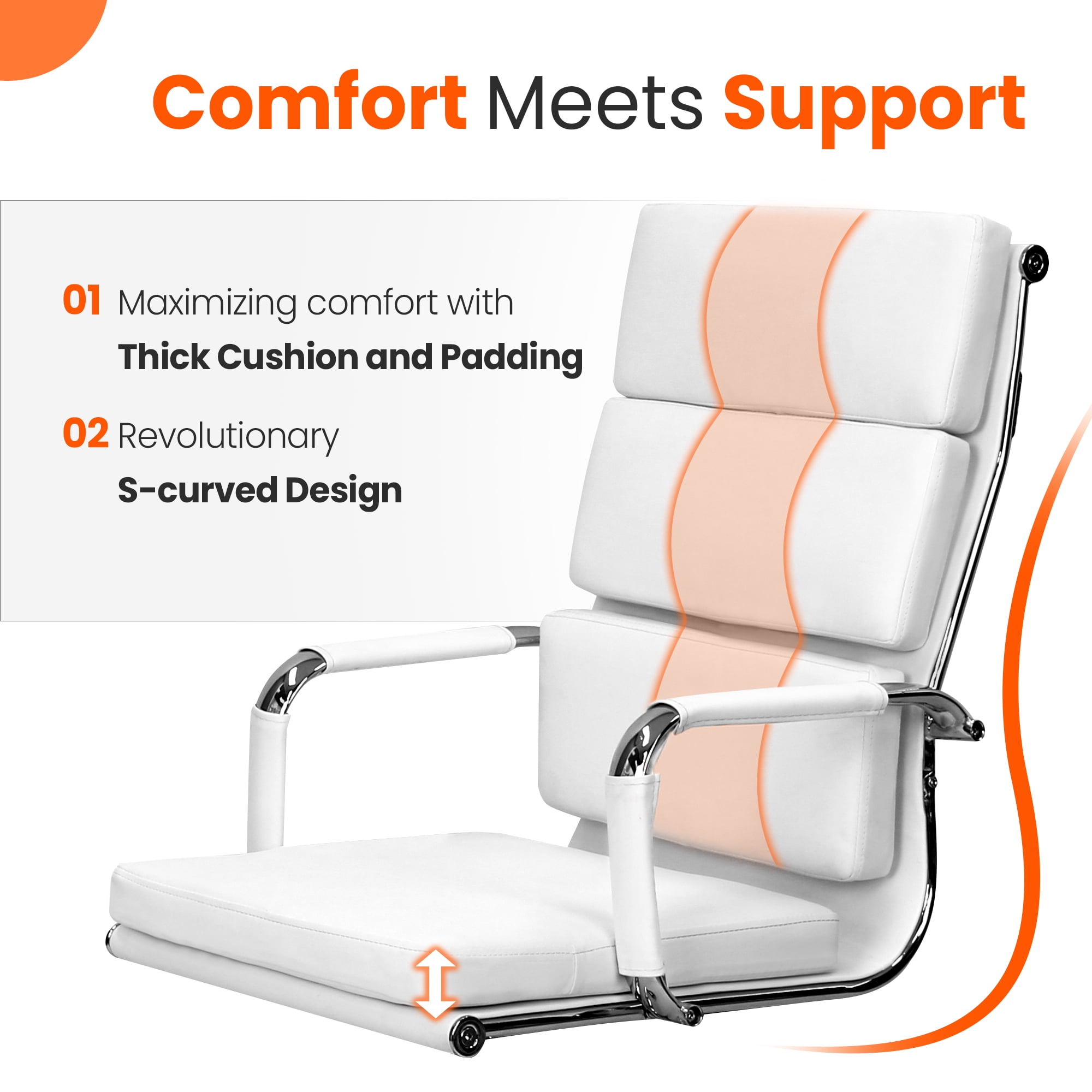 NEO CHAIR Conference Office Chair Century Modern High-Back Cushioned, White