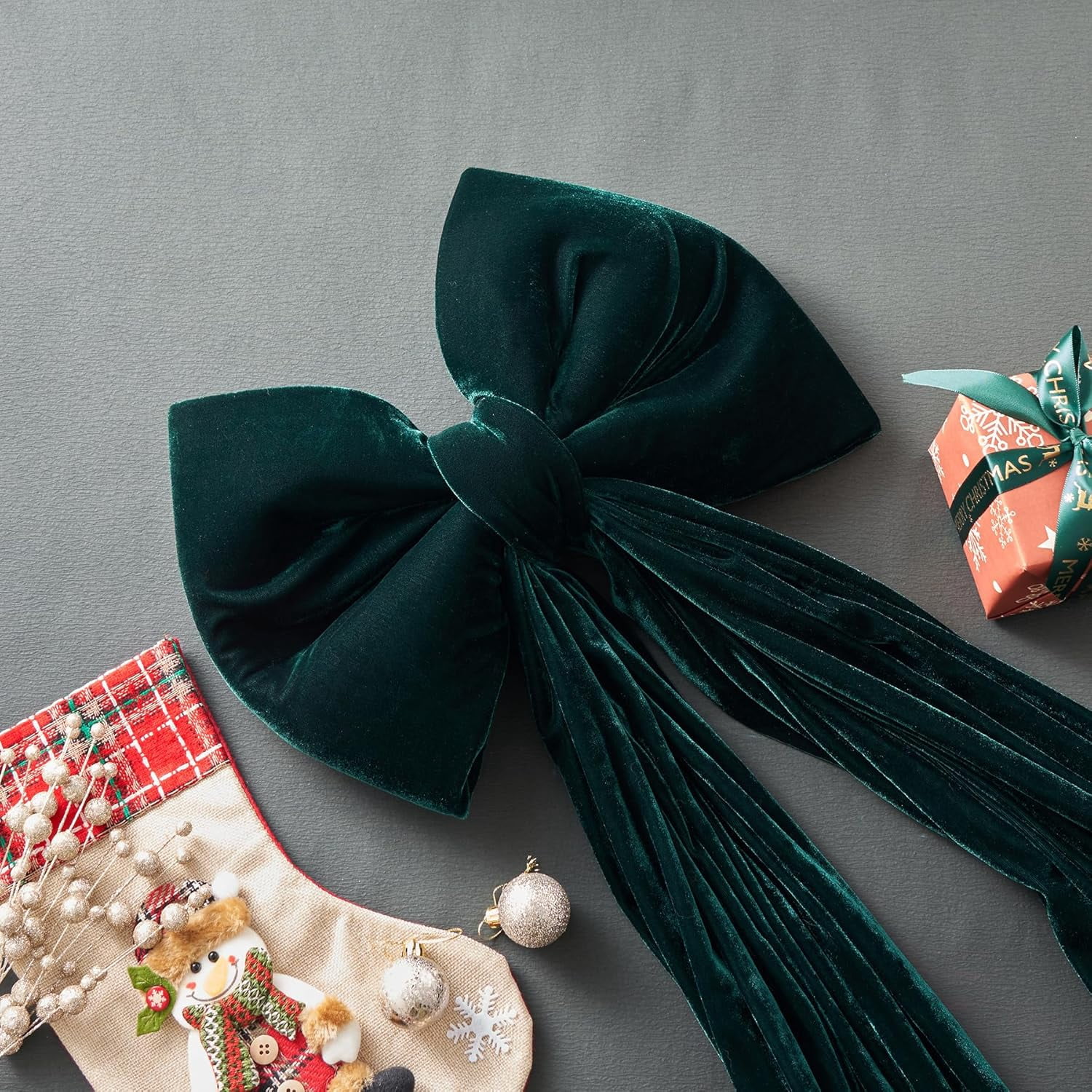 Guvpev Christmas Decorations - Giant Green Xmas Bow - 6FT Oversized Green Velvet Christmas Tree Topper, Christmas Ribbon Gift Bow, Indoor/Outdoor Xmas Decor for Home Wreath/Mantel/Front Door/Wedding