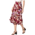thumbnail image 4 of Unique Bargains Jupe Midi à Imprimé pour Femme, Taille Haute Élastique, Ourlet à Volants, Fermeture Éclair, Rouge Foncé-Floral m, 4 of 6
