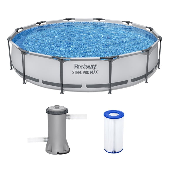 Open Box Bestway Steel Pro MAX 12' x 30" Above Ground Swimming Pool Set, Gray
