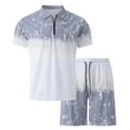thumbnail image 4 of VBTAPA Clearance Sale! Summer Outfits for Men 2 Piece Printed Polo Shirt and Shorts Set Fashion Casual Vacation Beach Tracksuit with Pockets Silver S, 4 of 9