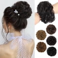 thumbnail image 1 of HMD cabello humano moño desordenado extensiones de cabello humano desordenado rosa moño pieza de pelo rizado moño con banda elástica extensiones de pelo despeinado Updo postizos para mujeres (marrón, 1 of 5