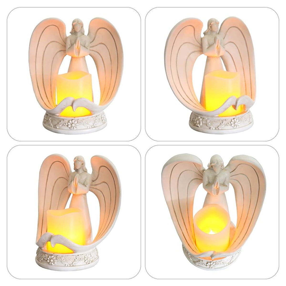 Kepooman Memorial Gift Angel Statue Small Candle Holder, Electronic Candle Led Light, White Kepooman Memorial Gift Angel Statue Small Candle Holder, Electronic Candle Led Light, White