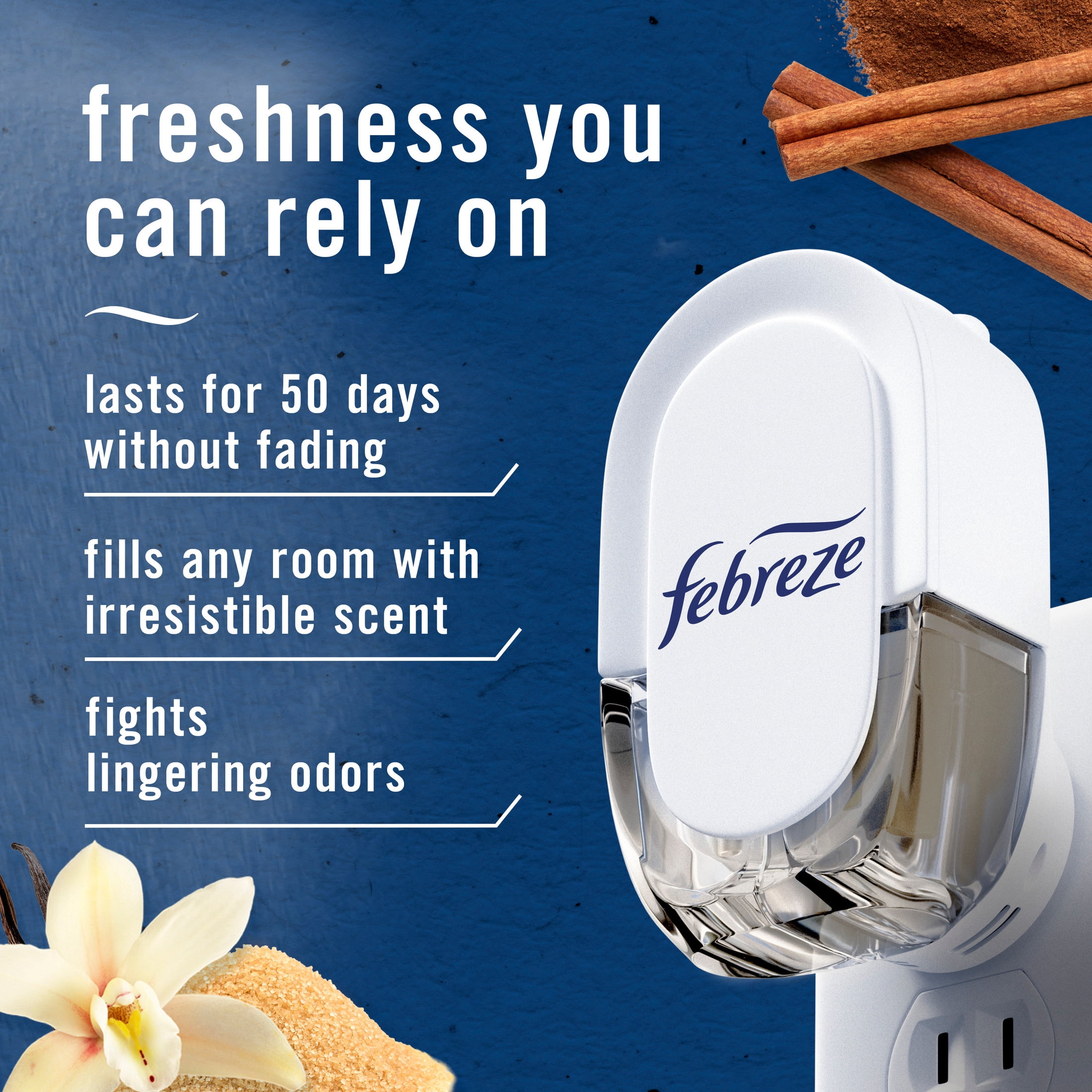 Febreze Odor-Fighting Plug in Air Freshener, Scented Oil Refill, Cinnamon Sugar Cookie Scent, 2 Refills