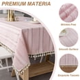 thumbnail image 4 of Pink Rustic Table Cloth, Rectangle Textured Cotton Linen Fabric Tablecloth with Tassel, Valentines Day Farmhouse Table Cover Embroidery Stripe Tablecloths for Kitchen Dinning Party, 140*180c, 4 of 5