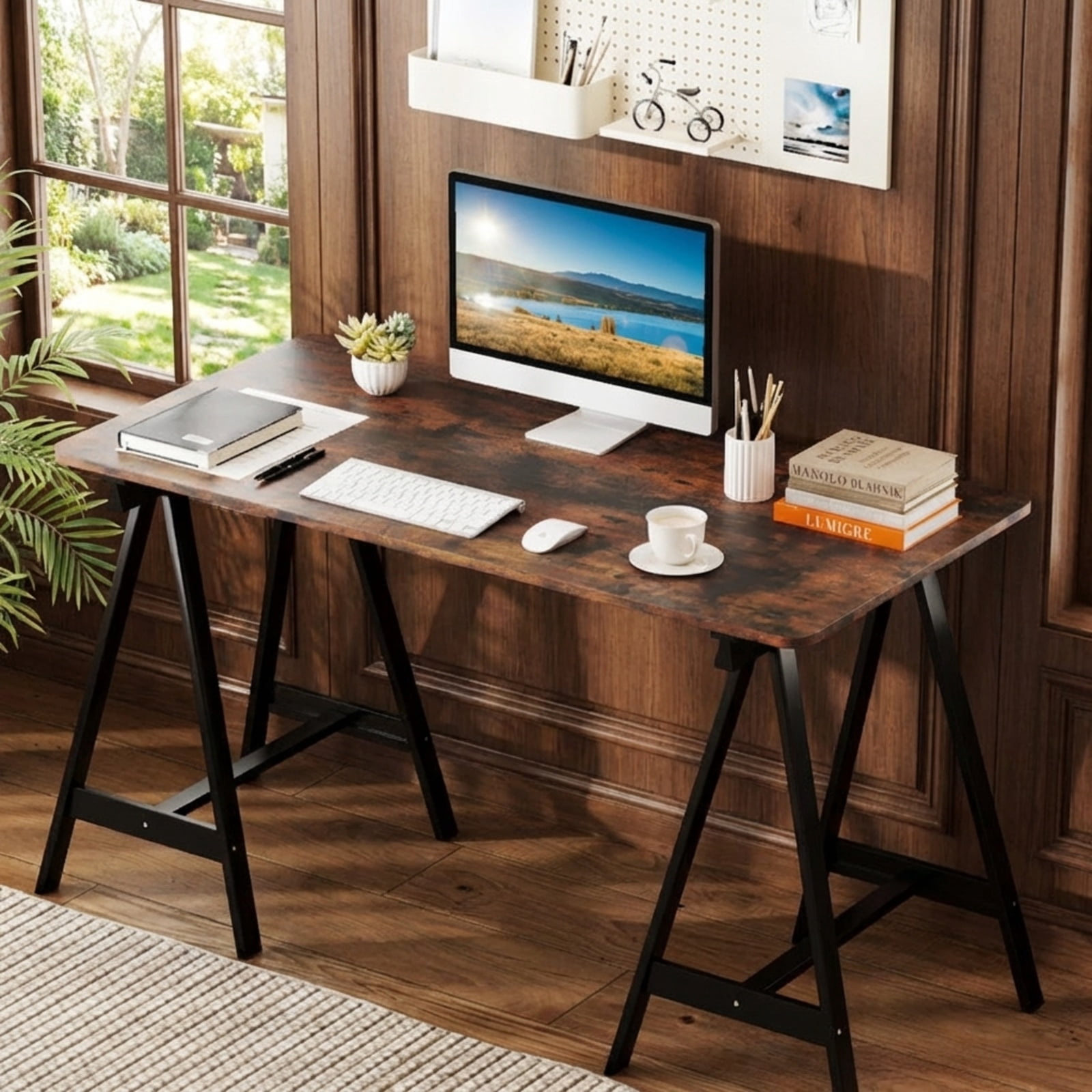Furnibear Desk Tabletop for Standing Desk, 48 x 24 Inch One-Piece Engineered Wood Desktop for Computer Desk Workbench Bar Table, Rustic Brown