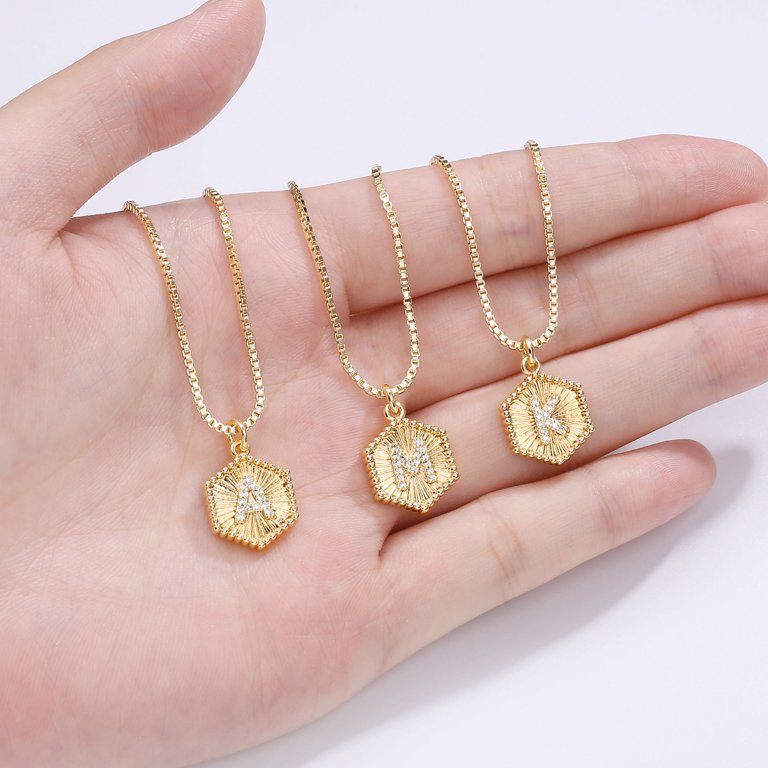 TINGN Gold Initial Pendant Necklaces for Women 14K Gold Plated Dainty  Initial Hexagon Pendant Necklace