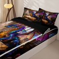 thumbnail image 3 of Metsweet Magic Dragon Zipper Twin Comforter Sets with Fitted Sheet and 2 Pillowcases, Gradient Animal Zipper Bedding Set, Purple Gold Blue,4-Piece,Black Reversible, 3 of 6