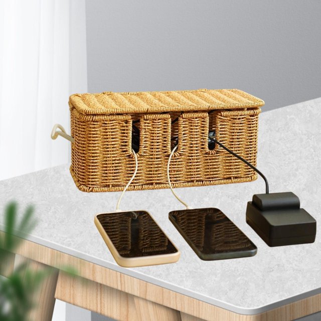 Caja de gestión de cables Imititación de cable de ratán Organizador de cable Organización de la organización del escritorio para PC TV Cables de casa 30.5x14x13.3cm 5slot