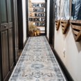 thumbnail image 3 of Washable Runner Rug 2.6'x12' - Vintage Kitchen Area Stain Resistant Rugs For Living Room Bedroom Laundry Mat Distressed Hallway Floor Carpet Bathroom(grey/blue), 3 of 9