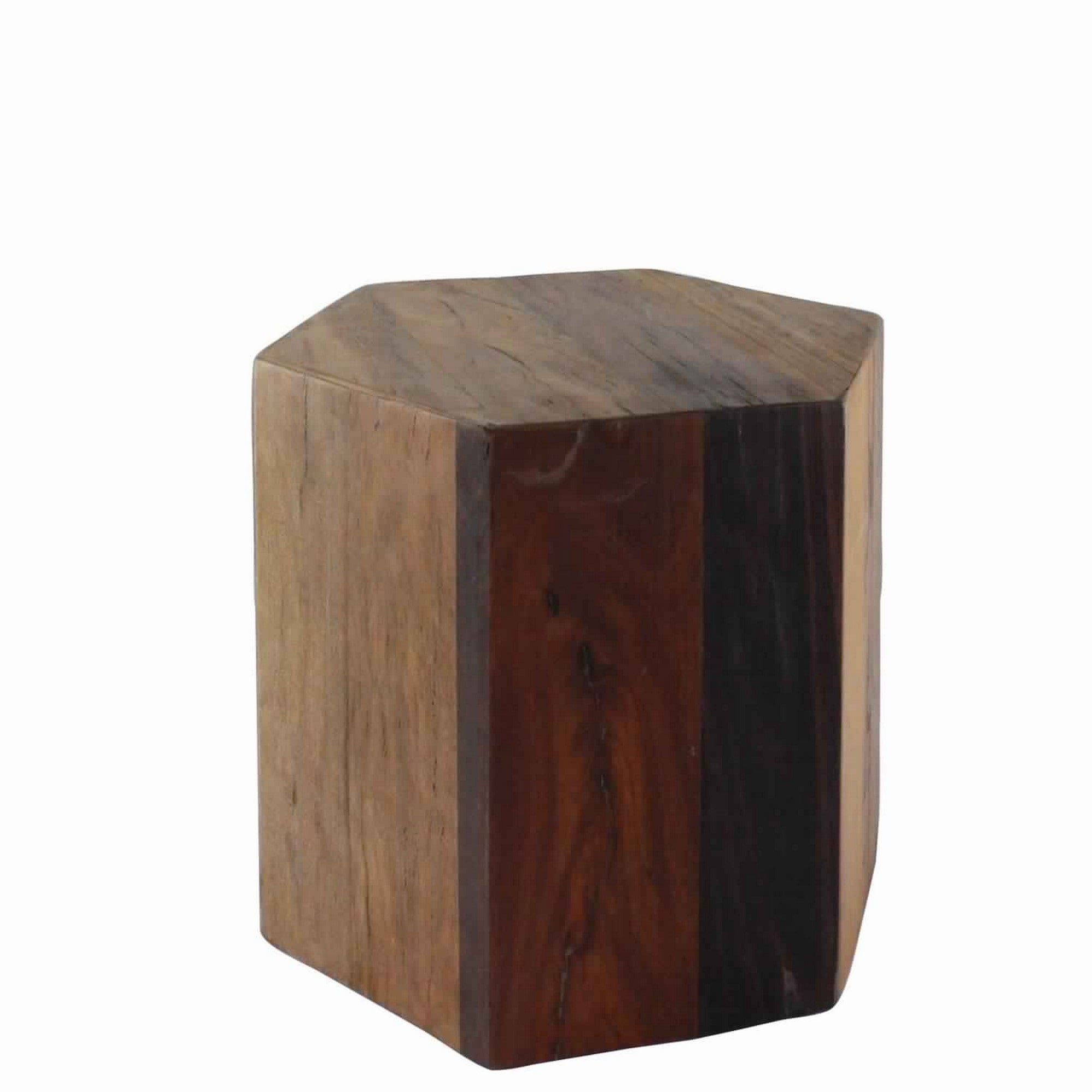 Hexagonal Wooden Block Table with Grain Details and Texture, Medium
