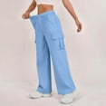 thumbnail image 4 of Lenpel Cargo Pants for Women Elastic High Waisted Pull on Straight Leg Casual Pants Loose Streetwear Trousers with Pockets(Light Blue,Small), 4 of 7