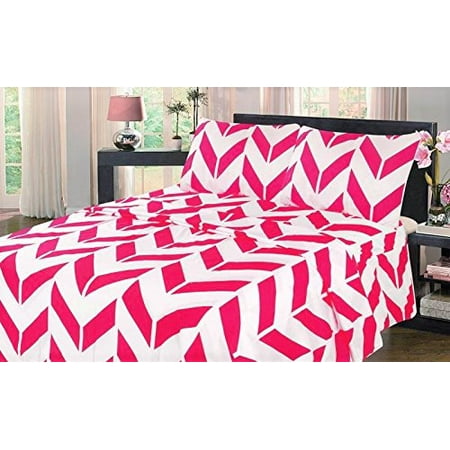 Twin Hot Pink Chevron Bed Sheet Set, Pink Chevron Bedding Sets