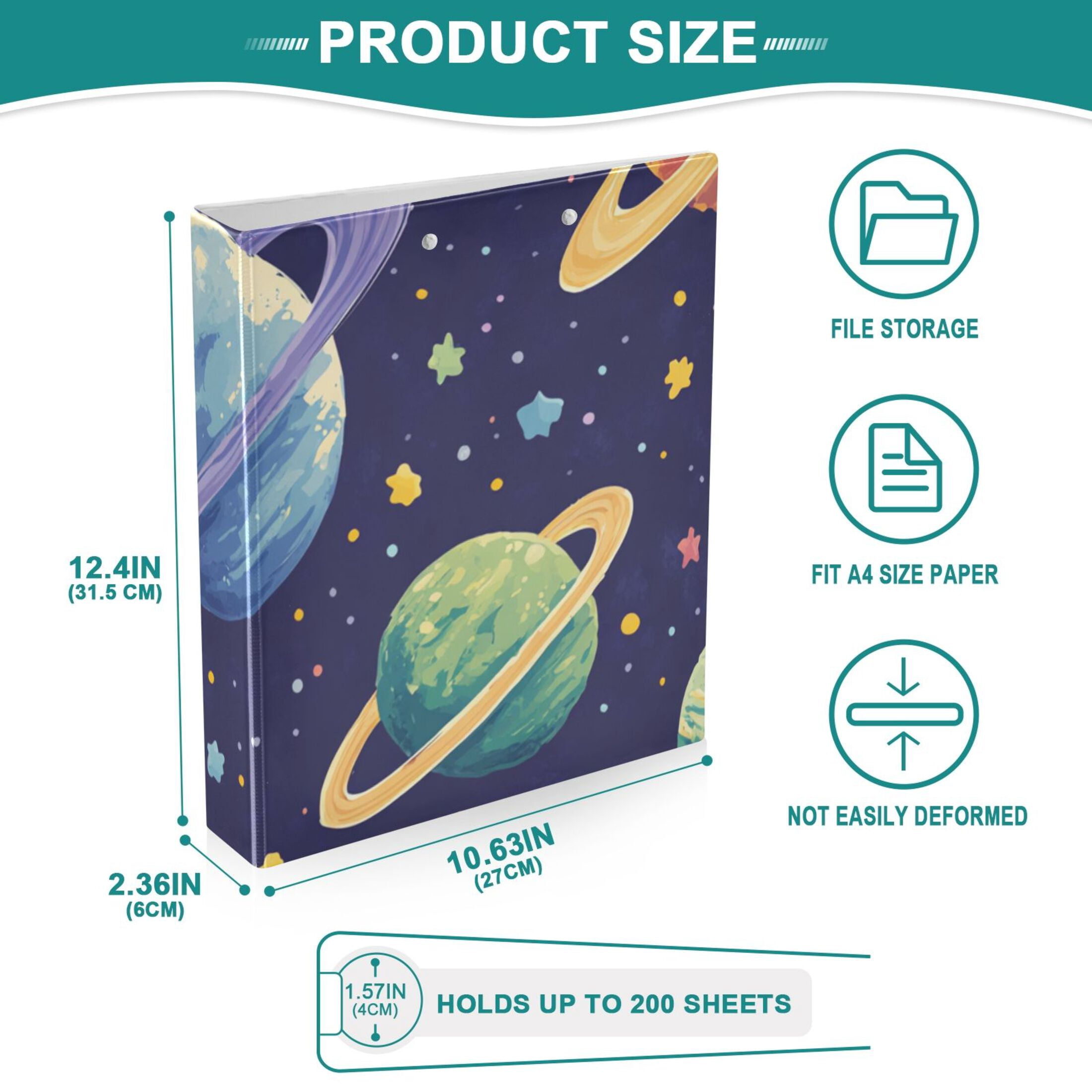 Planets in Space 3 Ring Binders 1.5 inch Hardcover File Folders with Interior Pockets A4 Size Organizer for School Office Hospital Set of 2