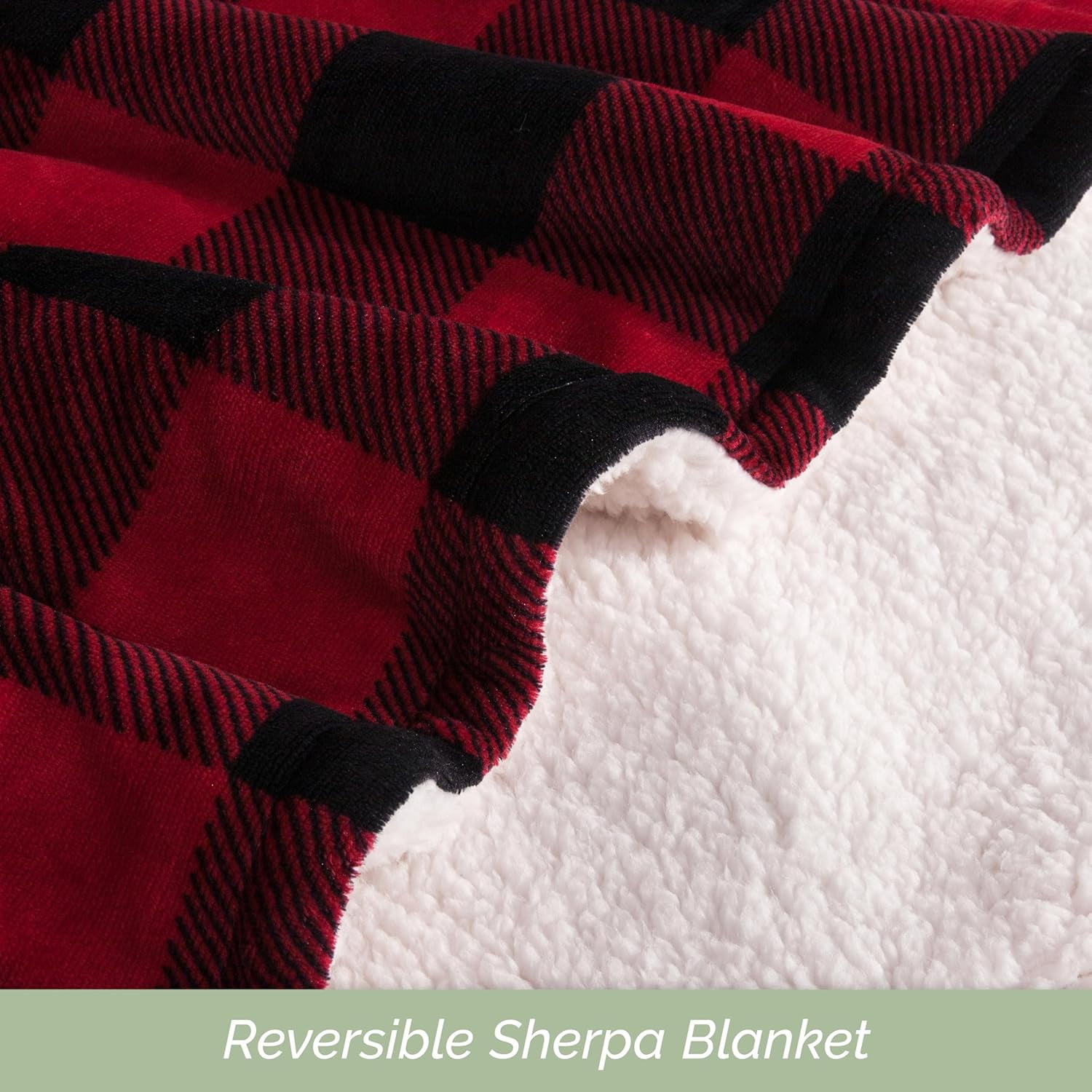 Elegant Comfort Reversible Buffalo Plaid Flannel Sherpa Blanket - Soft Fleece Throw for Couch or Bed - Plush Warm Winter Blanket, Twin, Burgundy