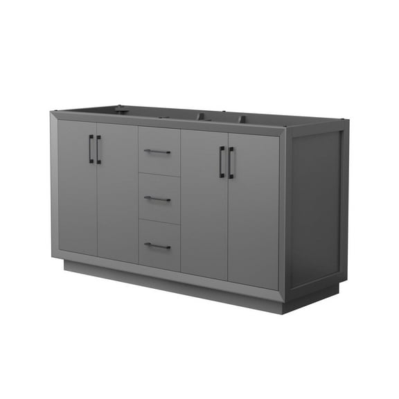 Homestock City Sleek 60 Inch Double Bathroom Vanity In Dark Gray, No Countertop, No Sink, Matte Black Trim