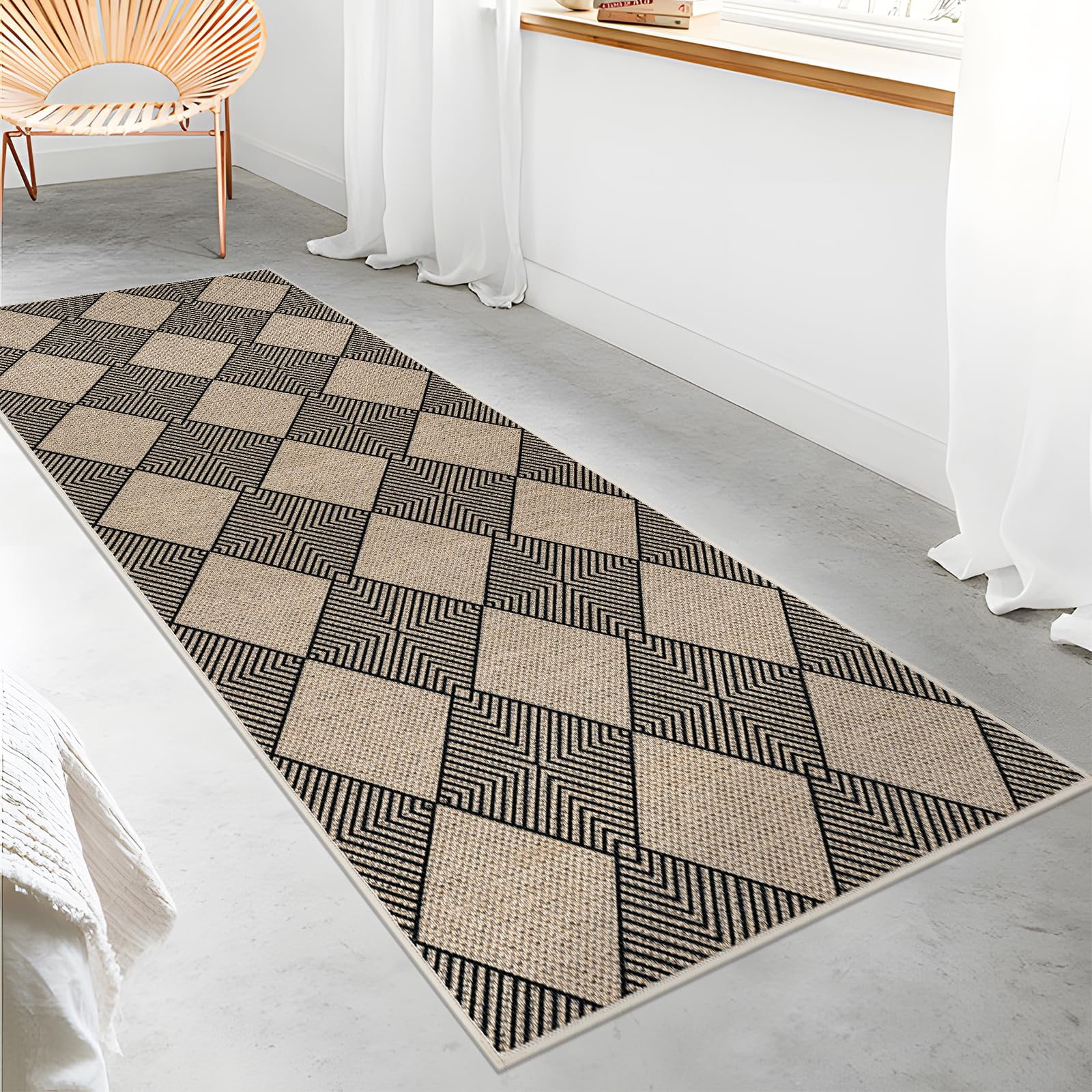 Findosom 2'x5' Jute Washable Runner Rug Non Slip Natural Woven Texture Floor Carpet Farmhouse Rug for Living Room,Bedroom,Kitchen,Entryway,Outdoor,Patio Rug,Stain Resistant Rustic Rugs,Black