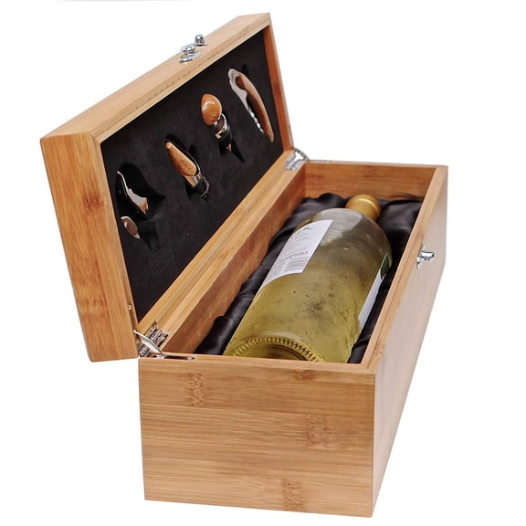 Bamboo Wood Wine Gift Box Set with Tools by Case Elegance