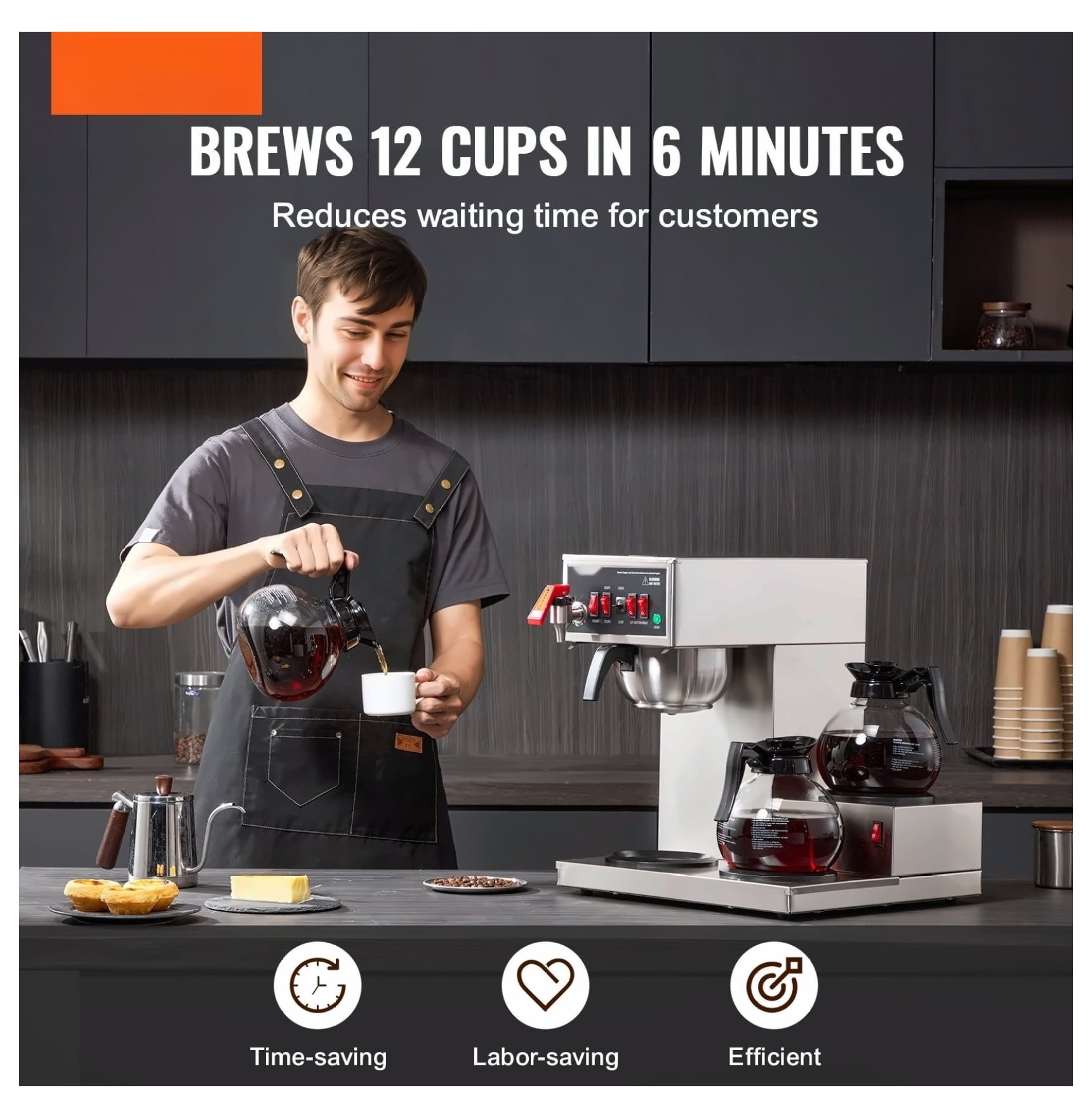 Commercial Coffee Maker 12 Cup, Office Drip Coffee Machine with 3 Carafes