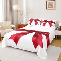 Feelyou Red Bowknot Ribbon Bed Sheets, Cartoon Princess Style King Sheets, 4pcs
