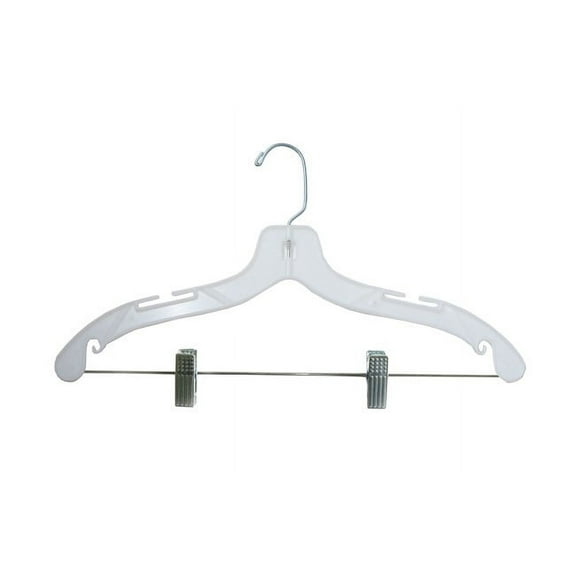 NAHANCO #1500RCHU 17" White Heavy Duty Plastic Suit Hangers with Metal Clips (Pack of 25)